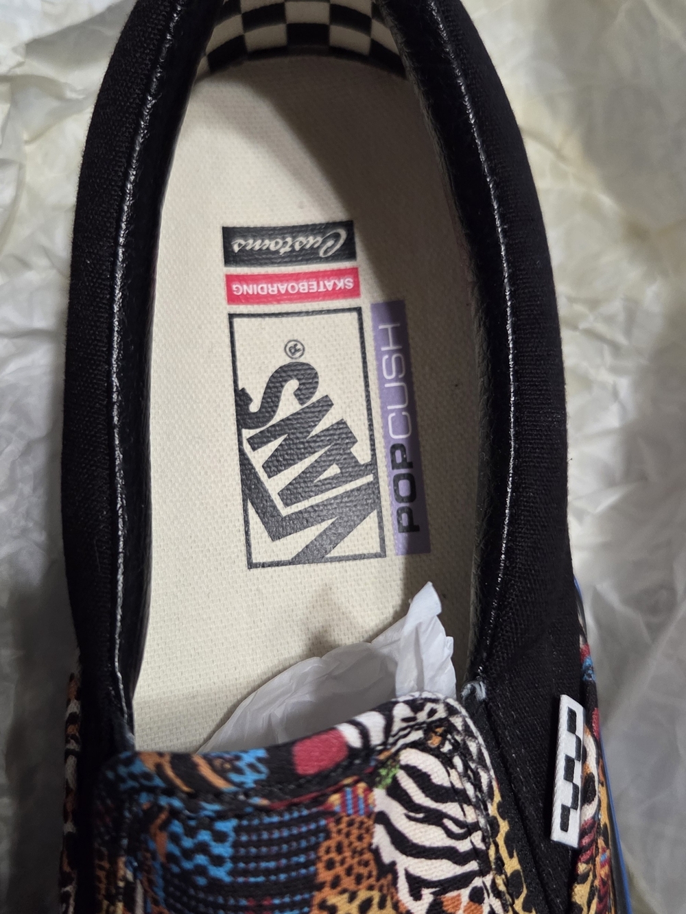Vans Slip-On Mosaic Animal Print Sneakers - Black with Multicolor Pattern - Picture 3 of 6